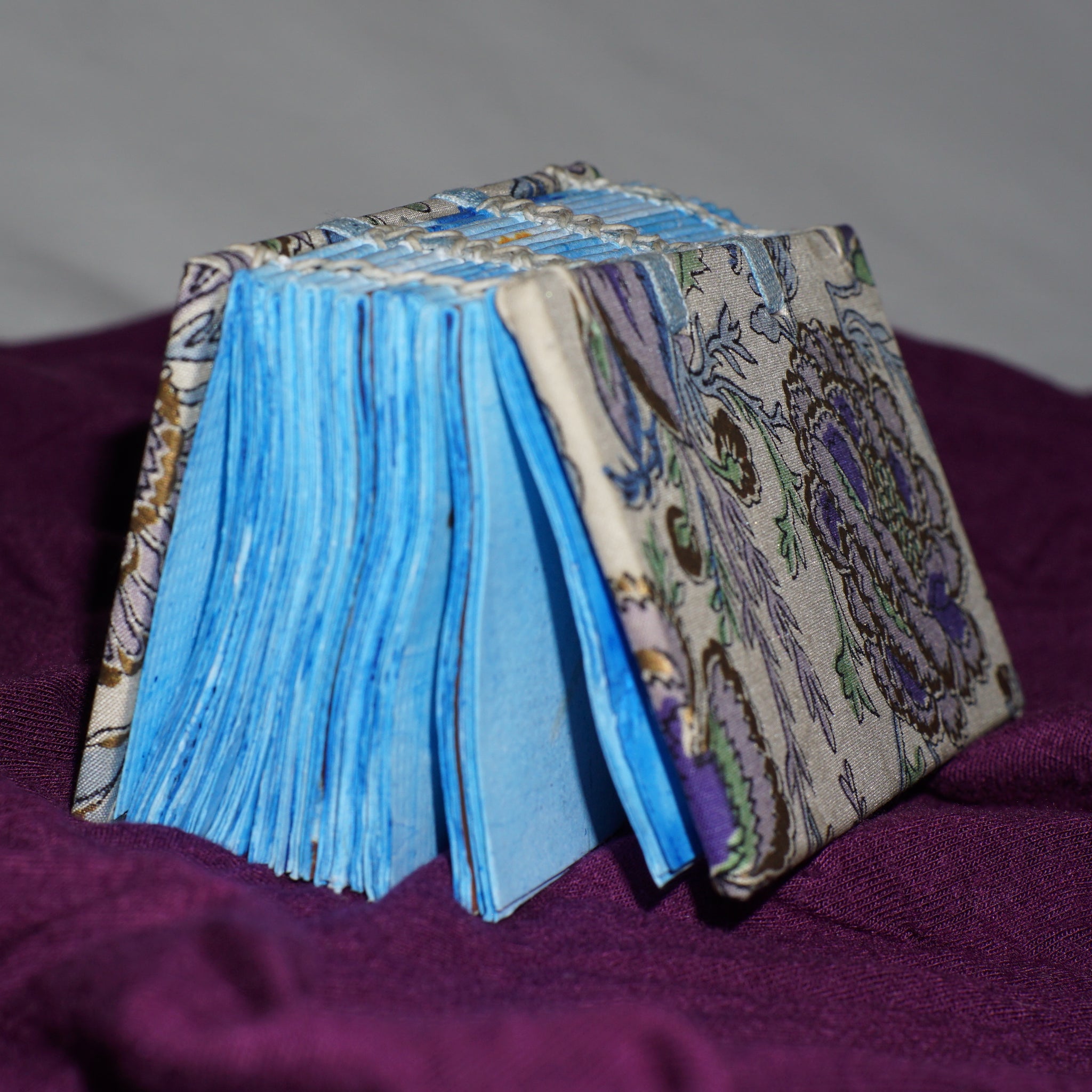 Blank Artist Book, blue with flower cloth cover by Charlene Matthews